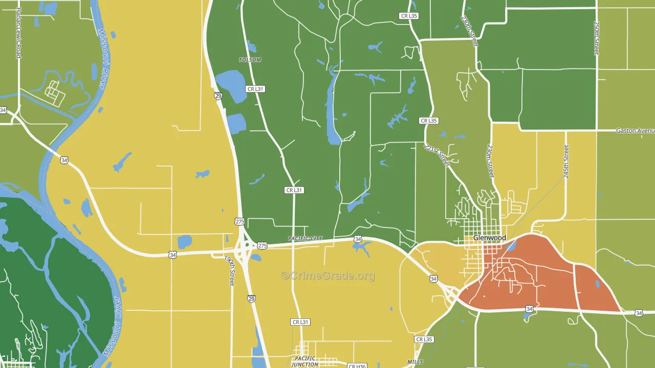 Pacific Junction, IA Map of Assault Rates