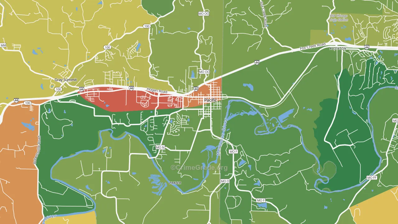 Pacific, MO Map of Assault Rates