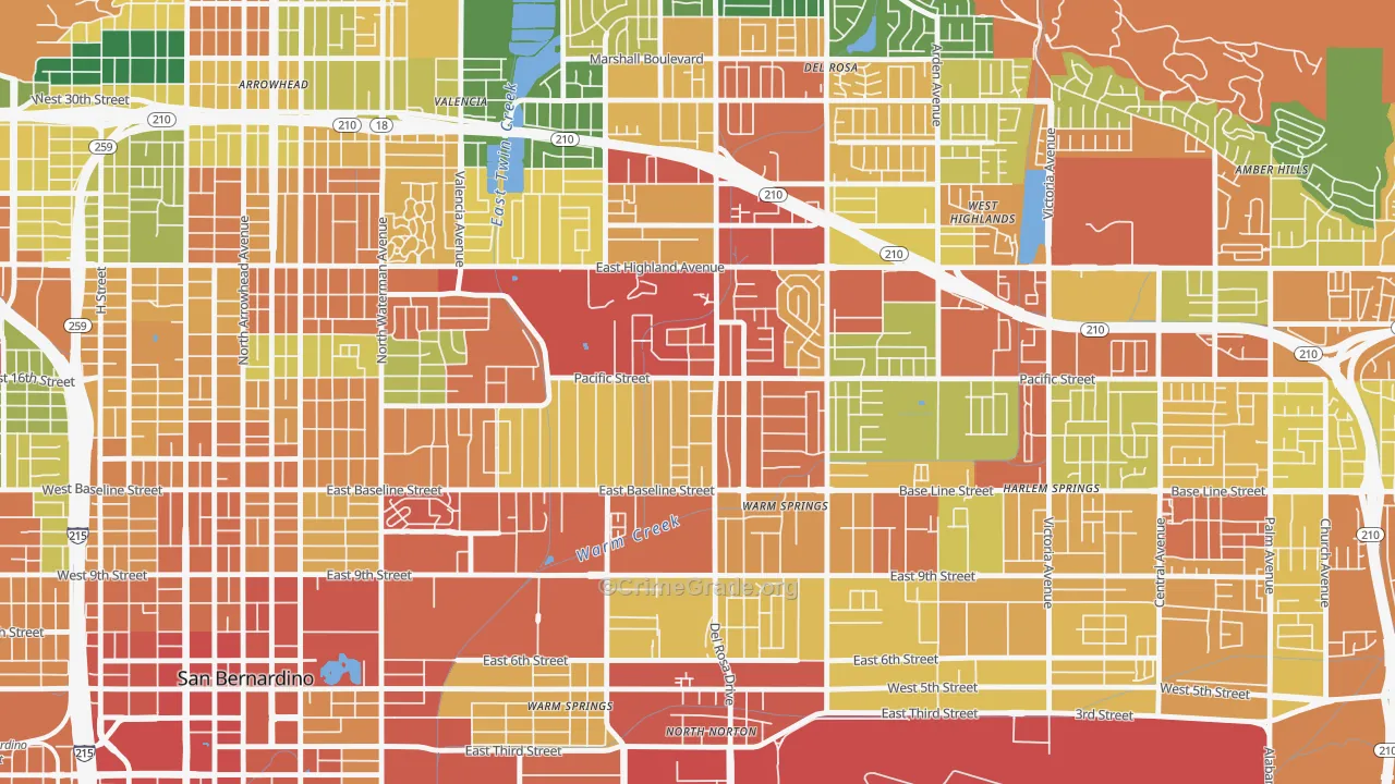Pacific-Riverside, San Bernardino, CA Map of Assault Rates