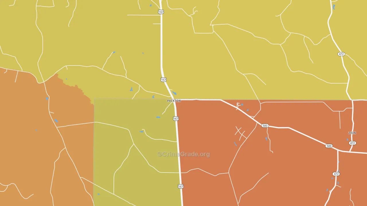 Packton, LA Map of Assault Rates