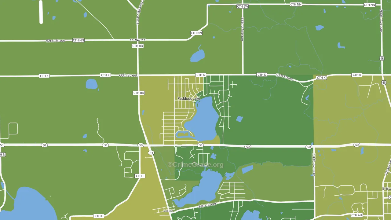 Paddock Lake, WI Map of Assault Rates