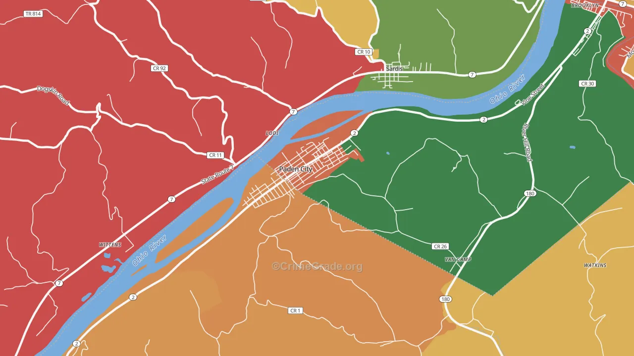 Paden City, WV Map of Assault Rates