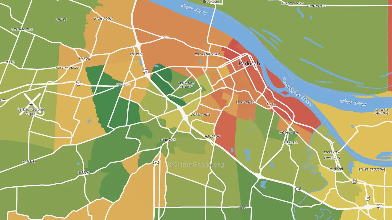 Paducah, KY Map of Assault Rates