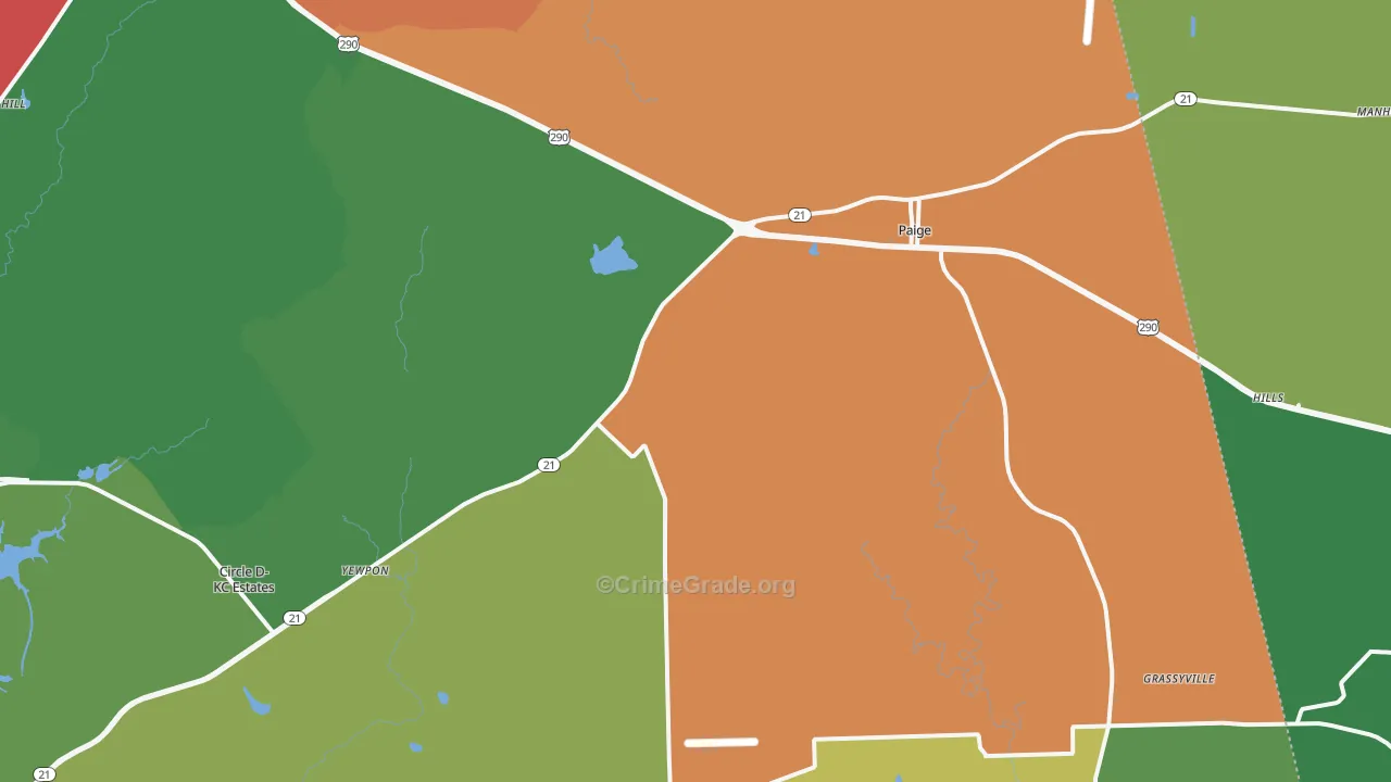 Paige, TX Map of Assault Rates