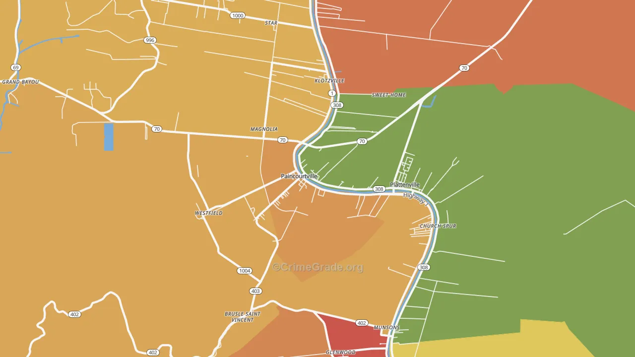 Paincourtville, LA Map of Assault Rates