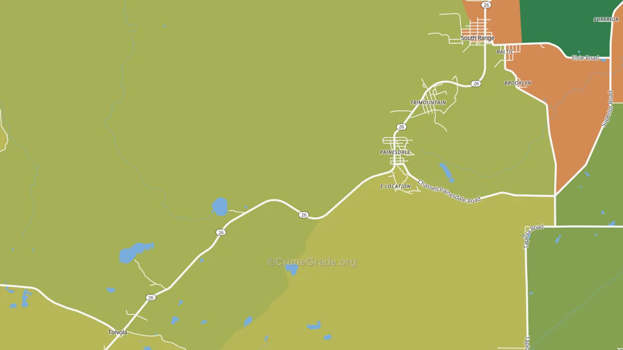 Painesdale, MI Map of Assault Rates