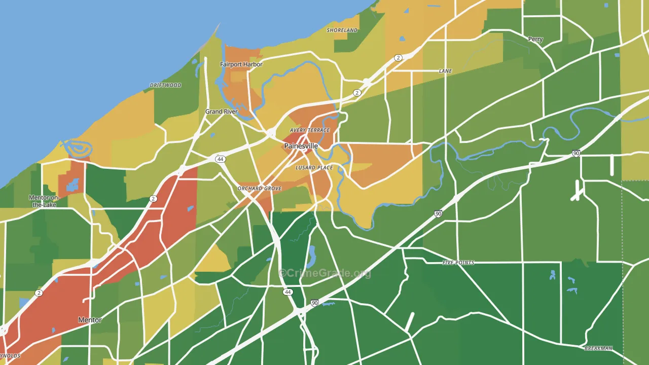 Painesville, OH Map of Assault Rates
