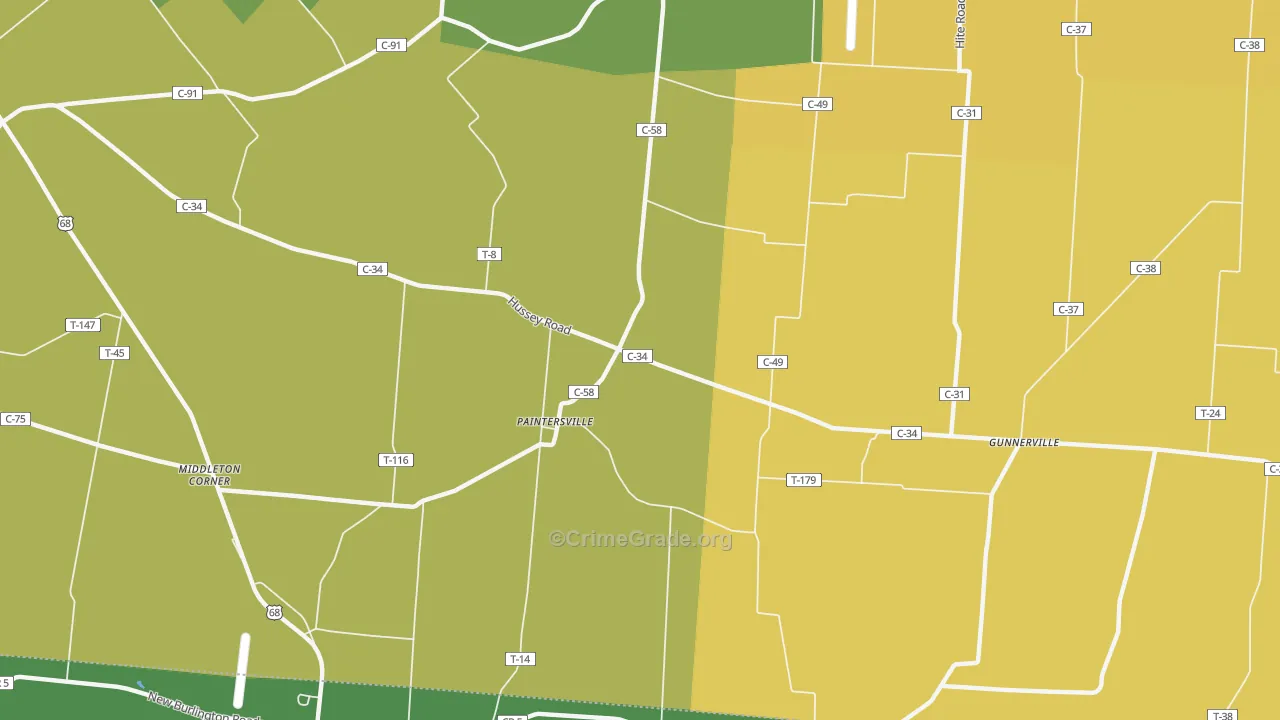 Paintersville, OH Map of Assault Rates