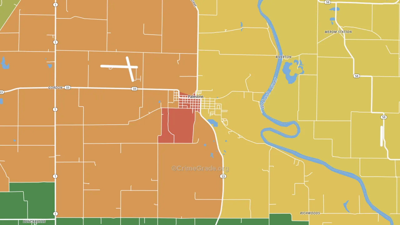 Palestine, IL Map of Assault Rates