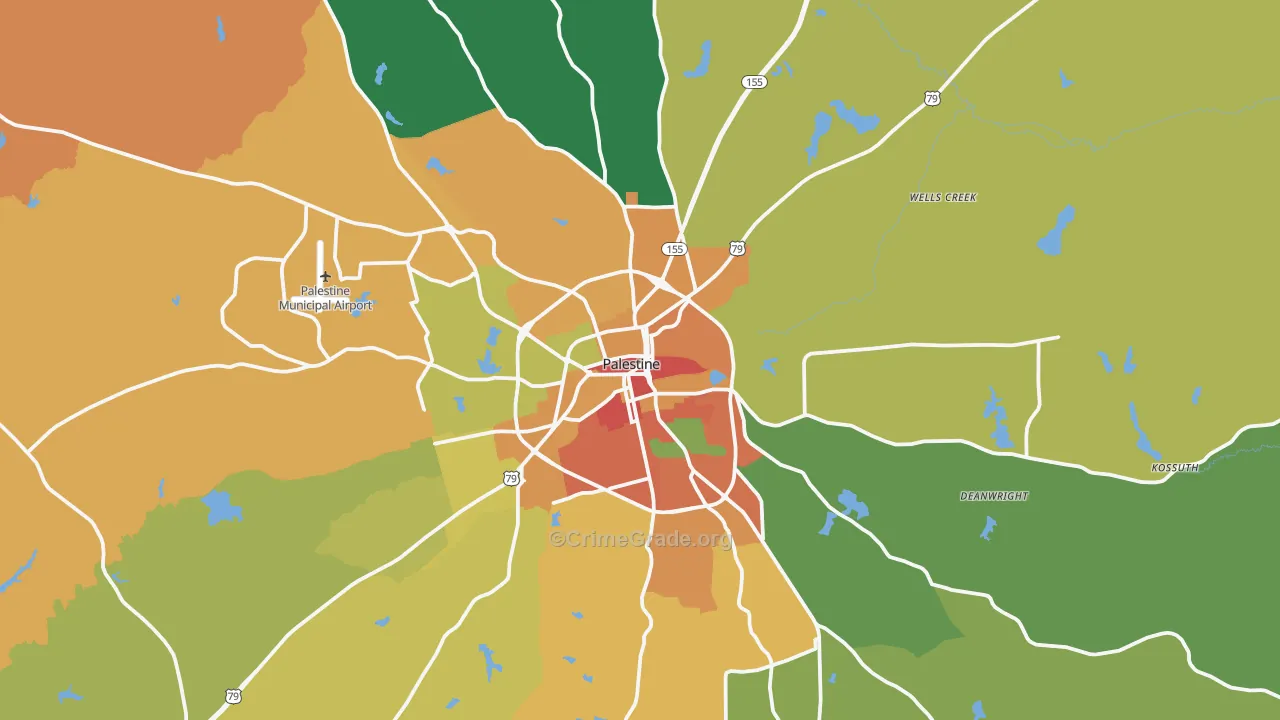 Palestine, TX Map of Assault Rates