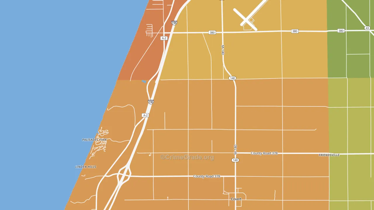 Palisades Park, MI Map of Assault Rates