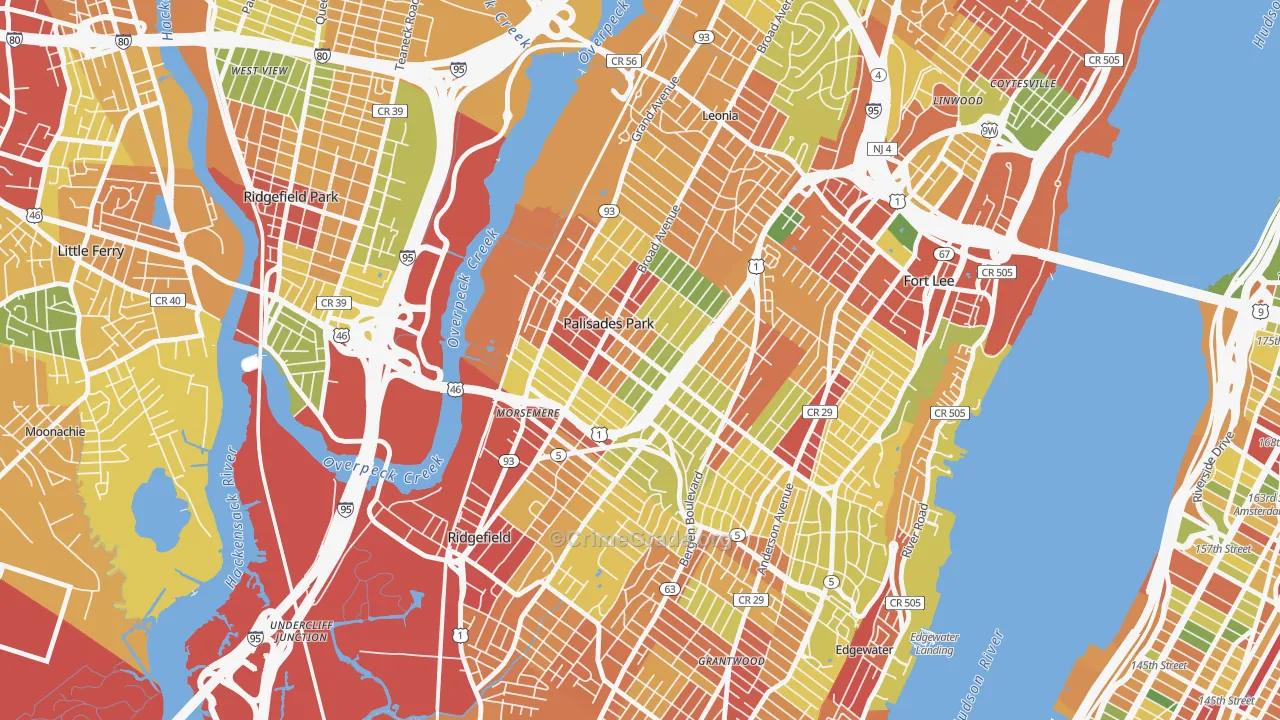 Palisades Park, NJ Map of Assault Rates