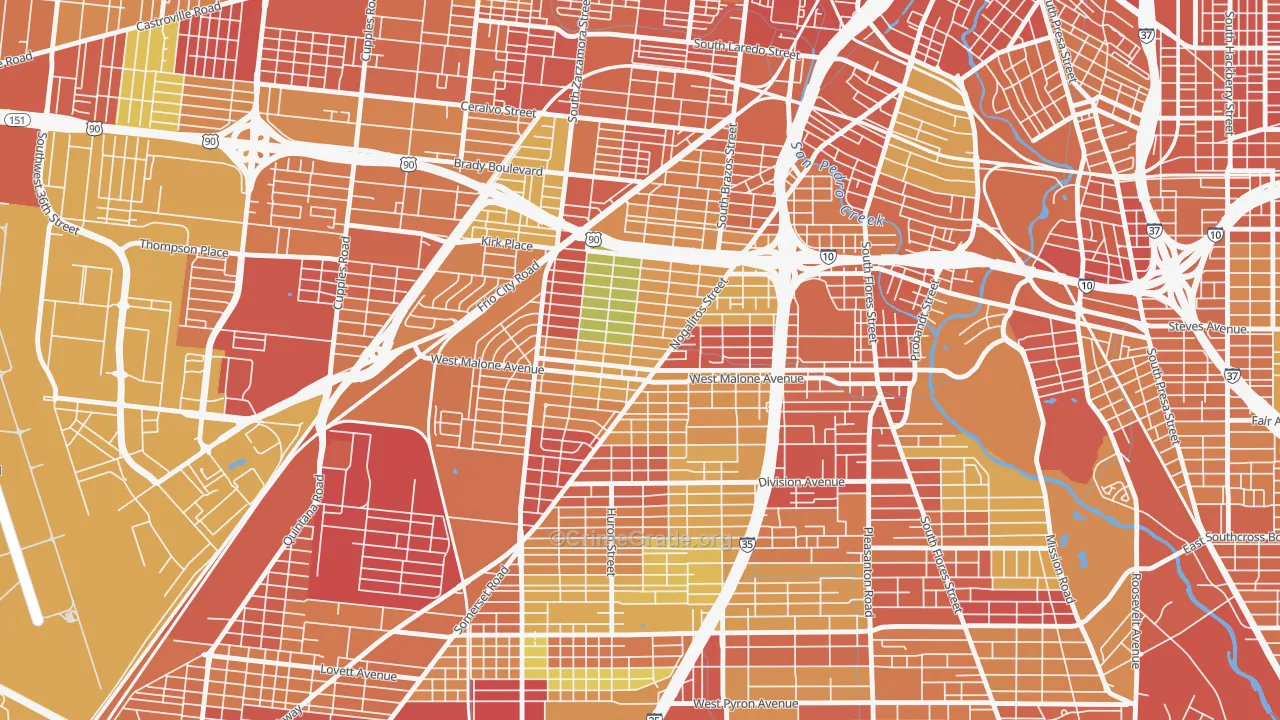 Palm Heights, San Antonio, TX Map of Assault Rates