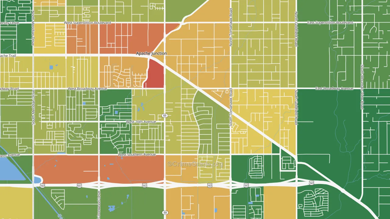 Palm Springs, Apache Junction, AZ Map of Assault Rates