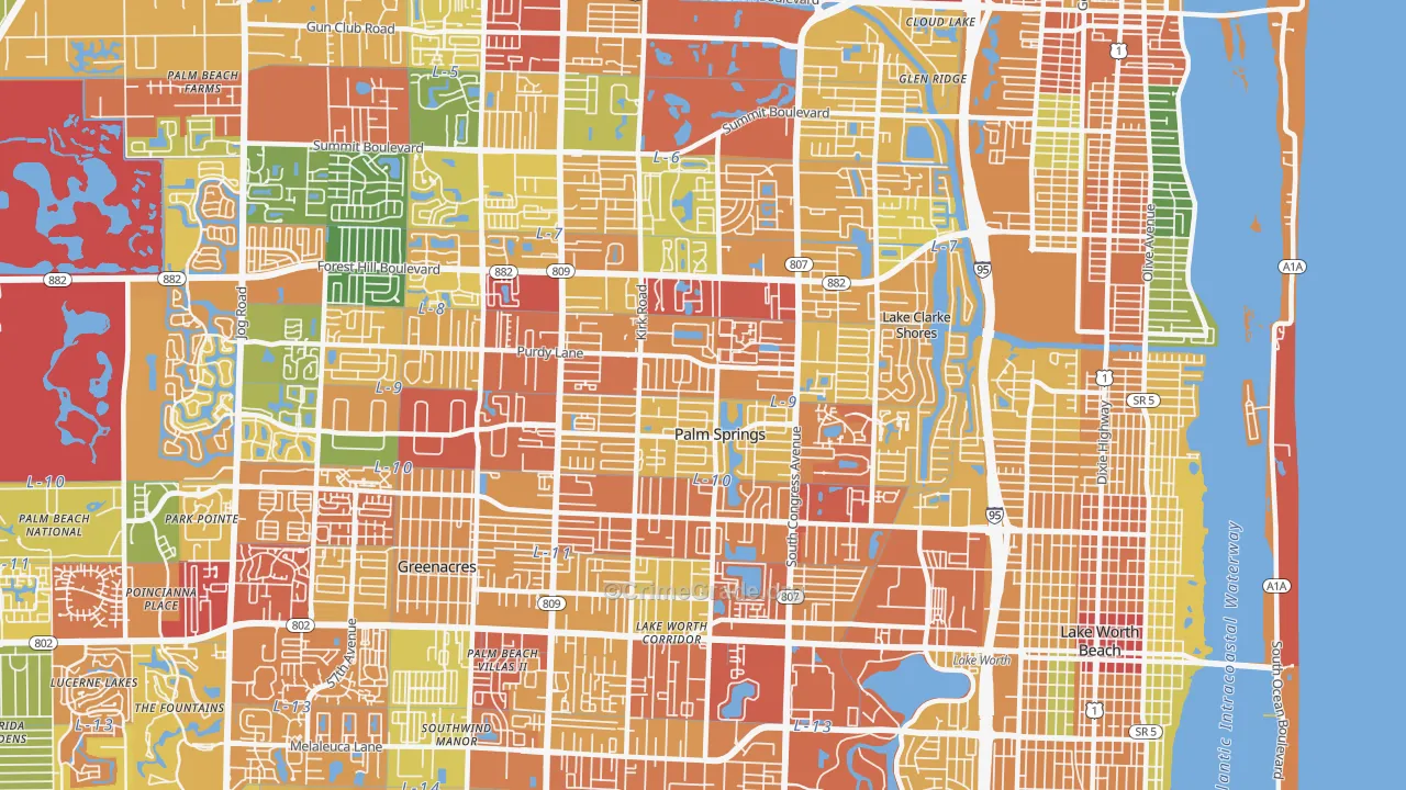 Palm Springs, FL Map of Assault Rates