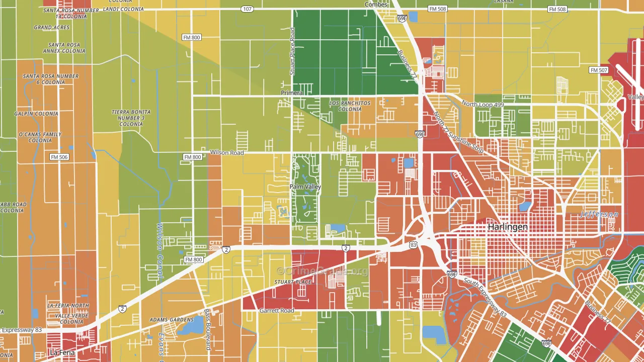 Palm Valley, TX Map of Assault Rates