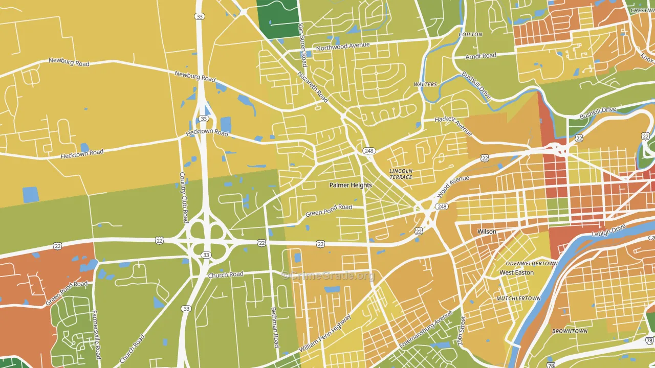Palmer Heights, Easton, PA Map of Assault Rates