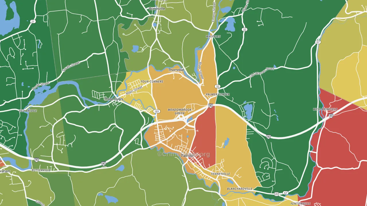 Palmer Town, MA Map of Assault Rates