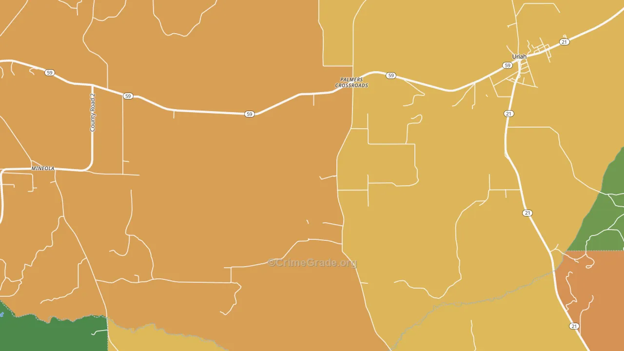Palmers Crossroads, AL Map of Assault Rates