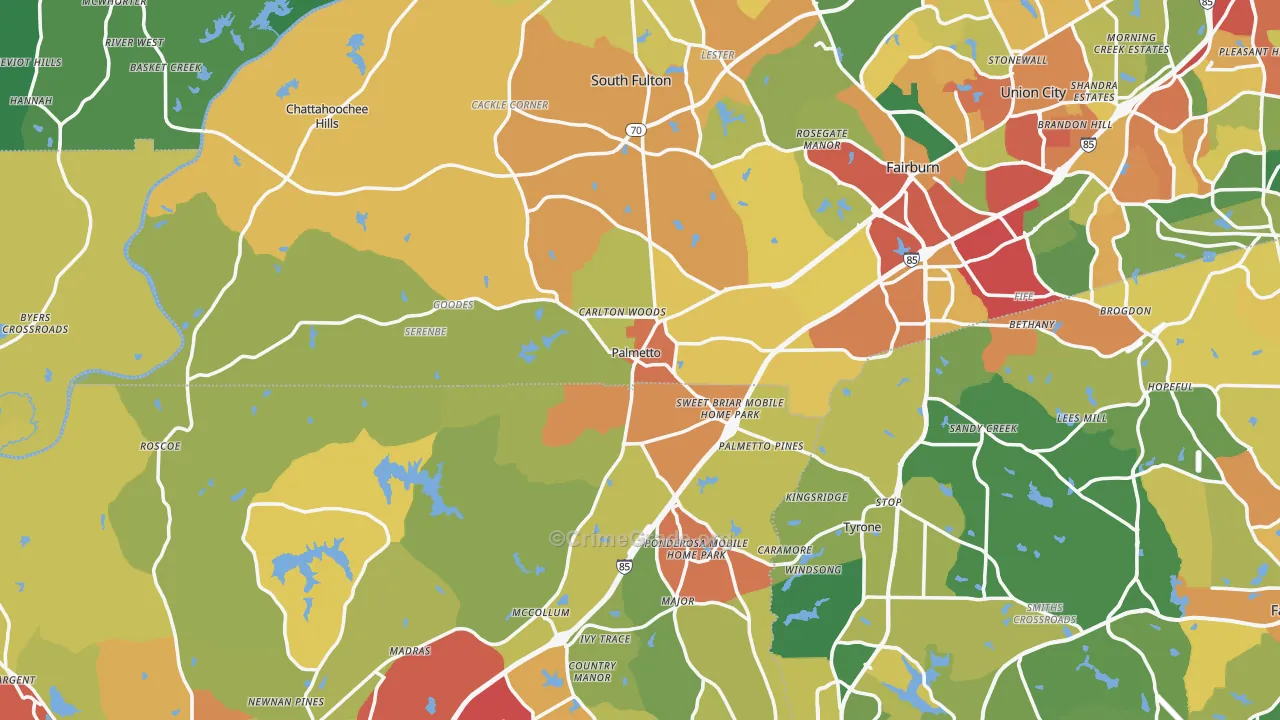 Palmetto, GA Map of Assault Rates