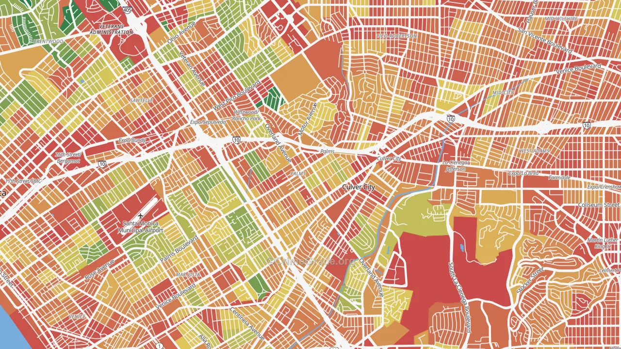 Palms, Los Angeles, CA Map of Assault Rates