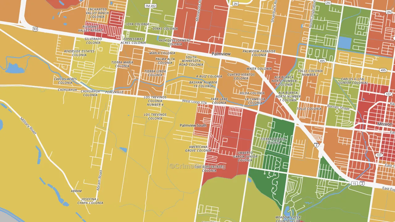 Palmview South, TX Map of Assault Rates