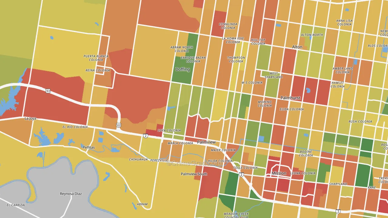 Palmview, TX Map of Assault Rates