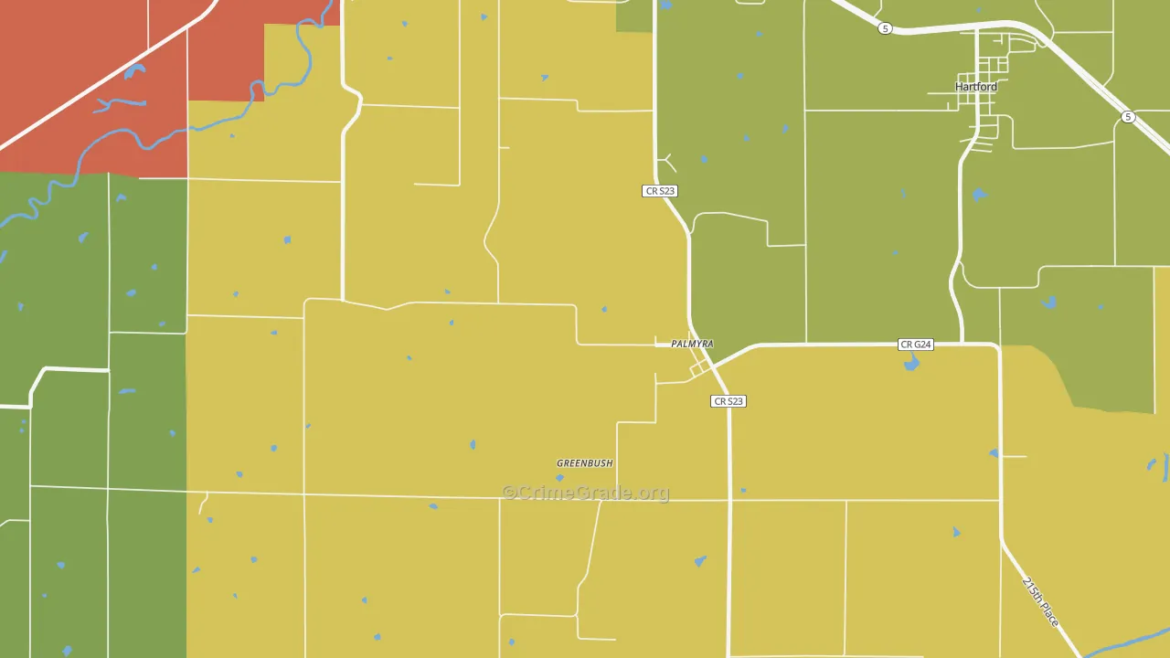 Palmyra, IA Map of Assault Rates