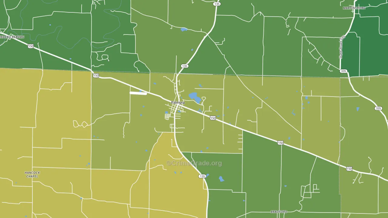 Palmyra, IN Map of Assault Rates