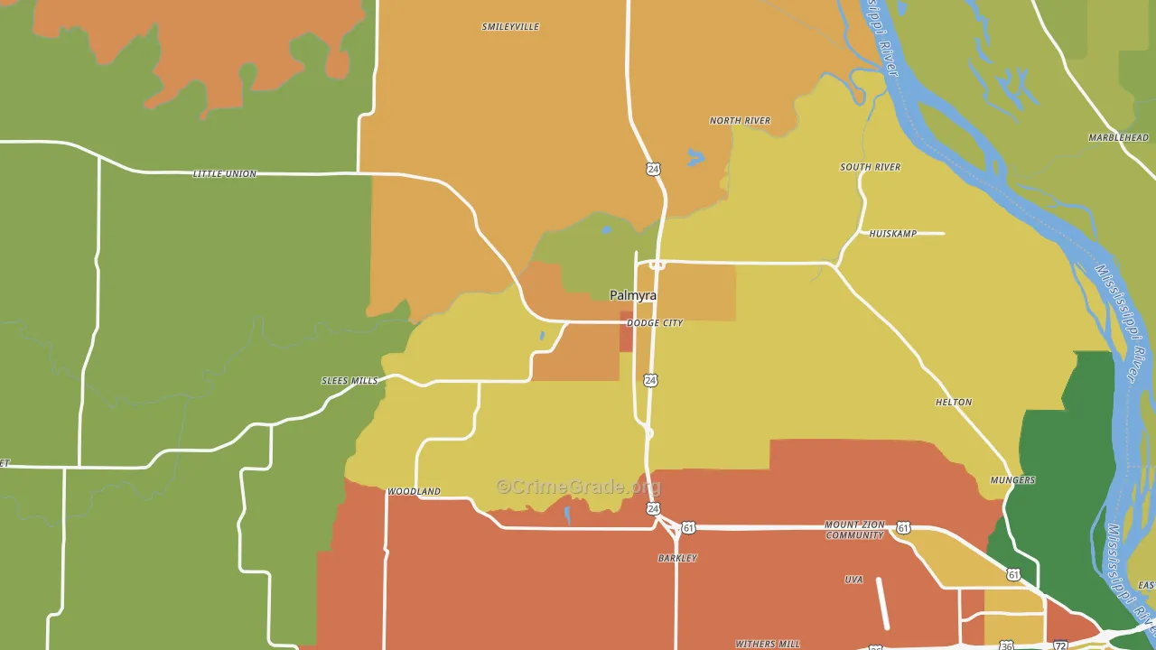 Palmyra, MO Map of Assault Rates