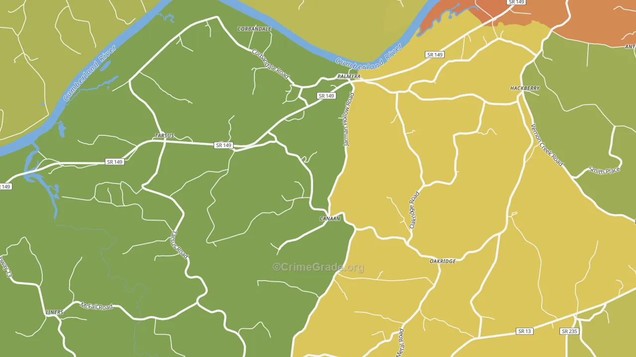 Palmyra, TN Map of Assault Rates