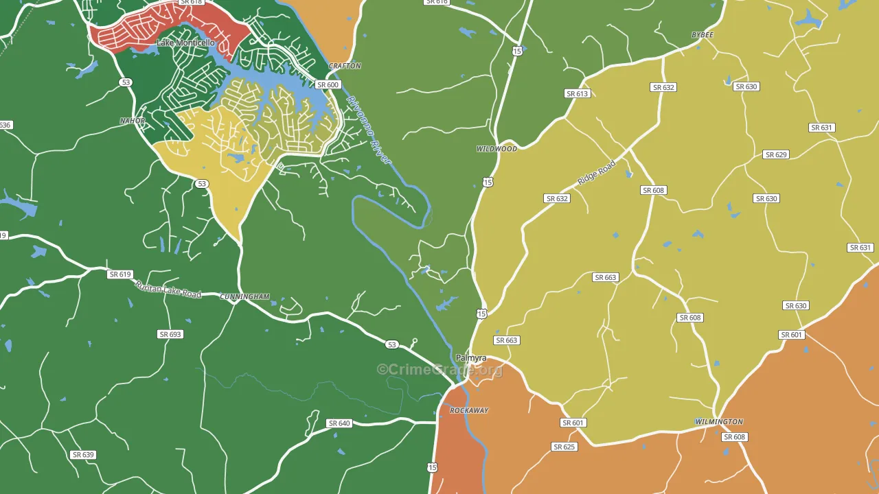 Palmyra, VA Map of Assault Rates