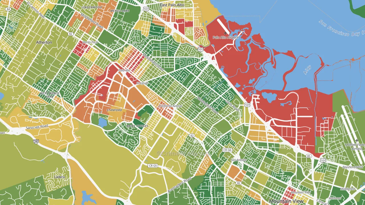 Palo Alto, CA Map of Assault Rates