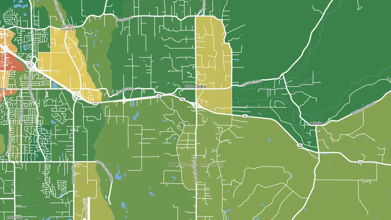Palo Cedro, CA Map of Assault Rates