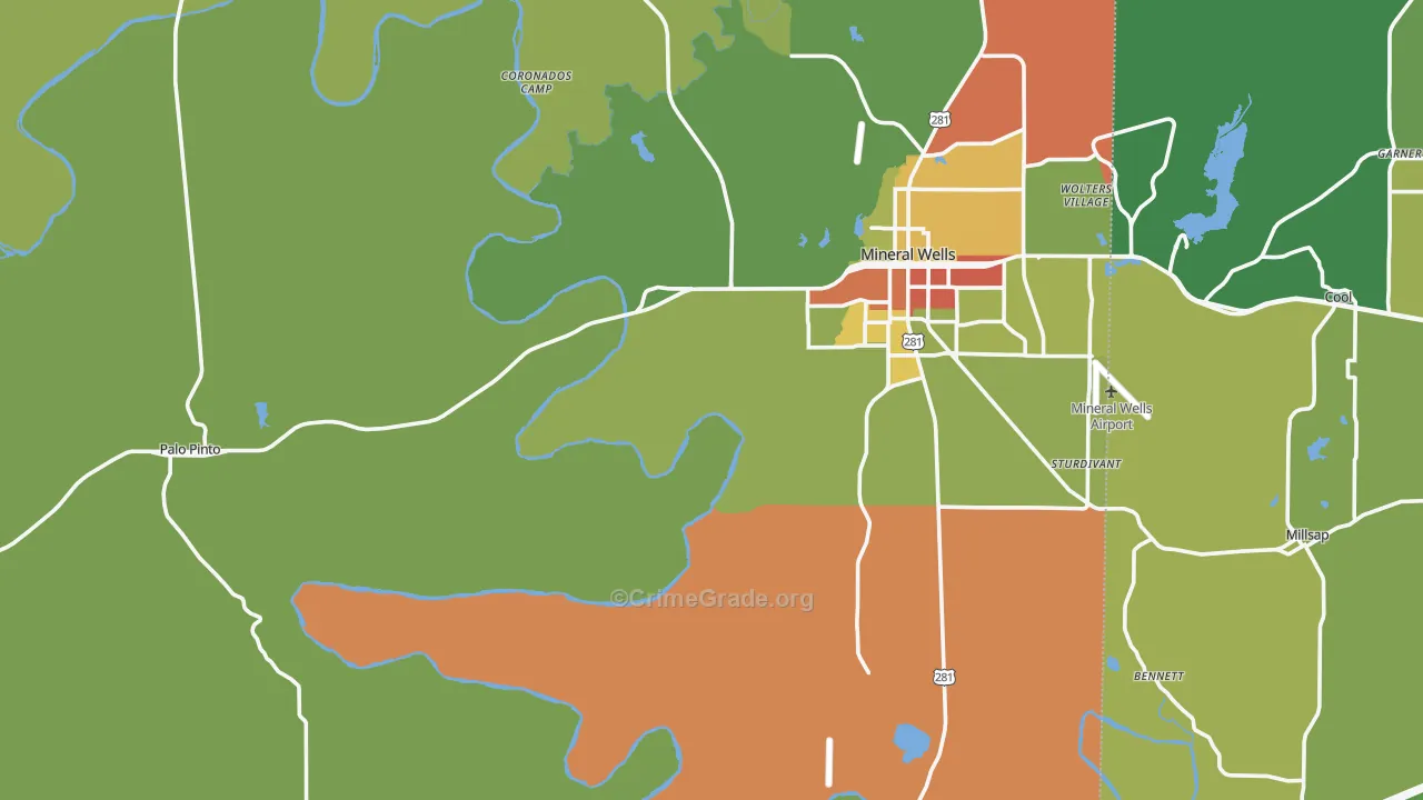 Palo Pinto County, TX Map of Assault Rates