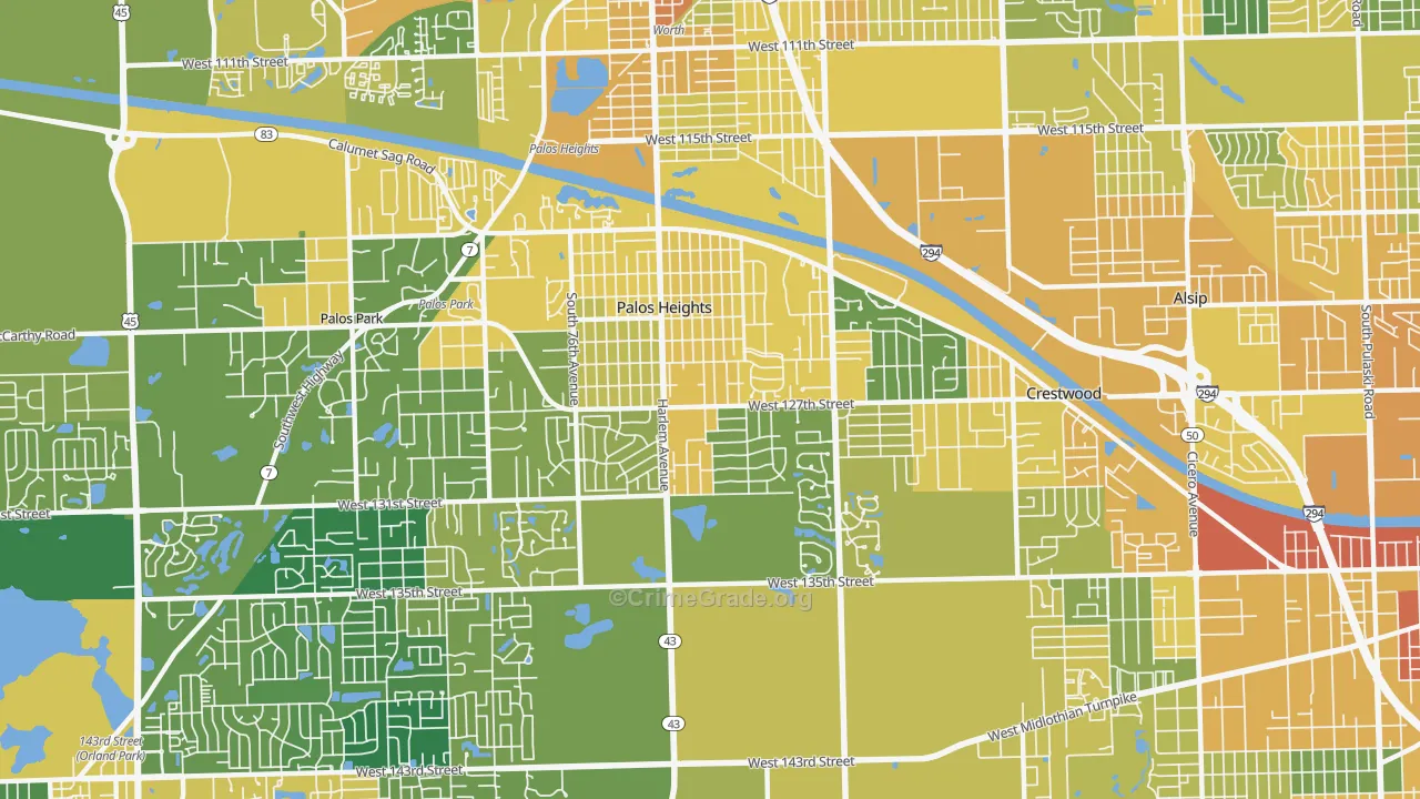 Palos Heights, IL Map of Assault Rates