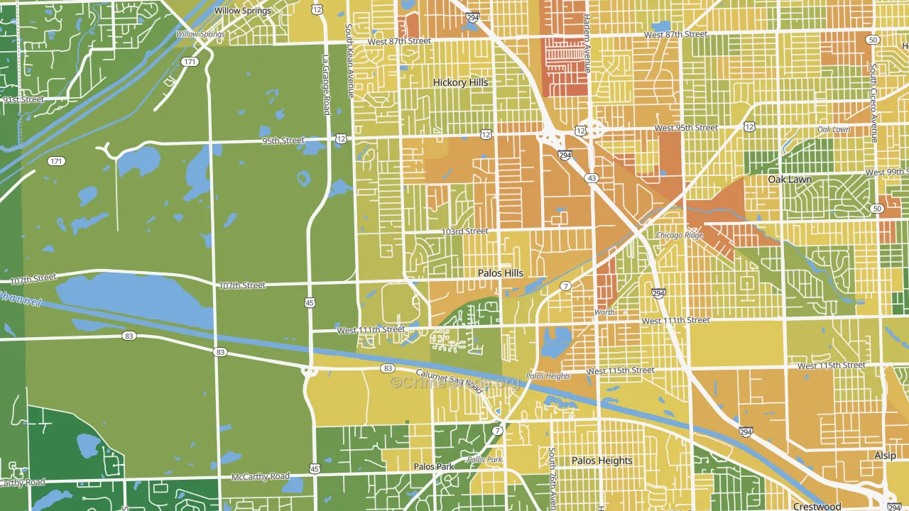 Palos Hills, IL Map of Assault Rates