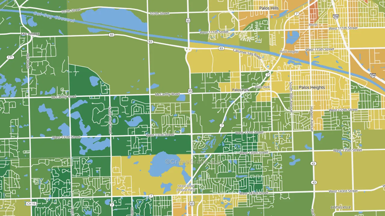 Palos Park, IL Map of Assault Rates