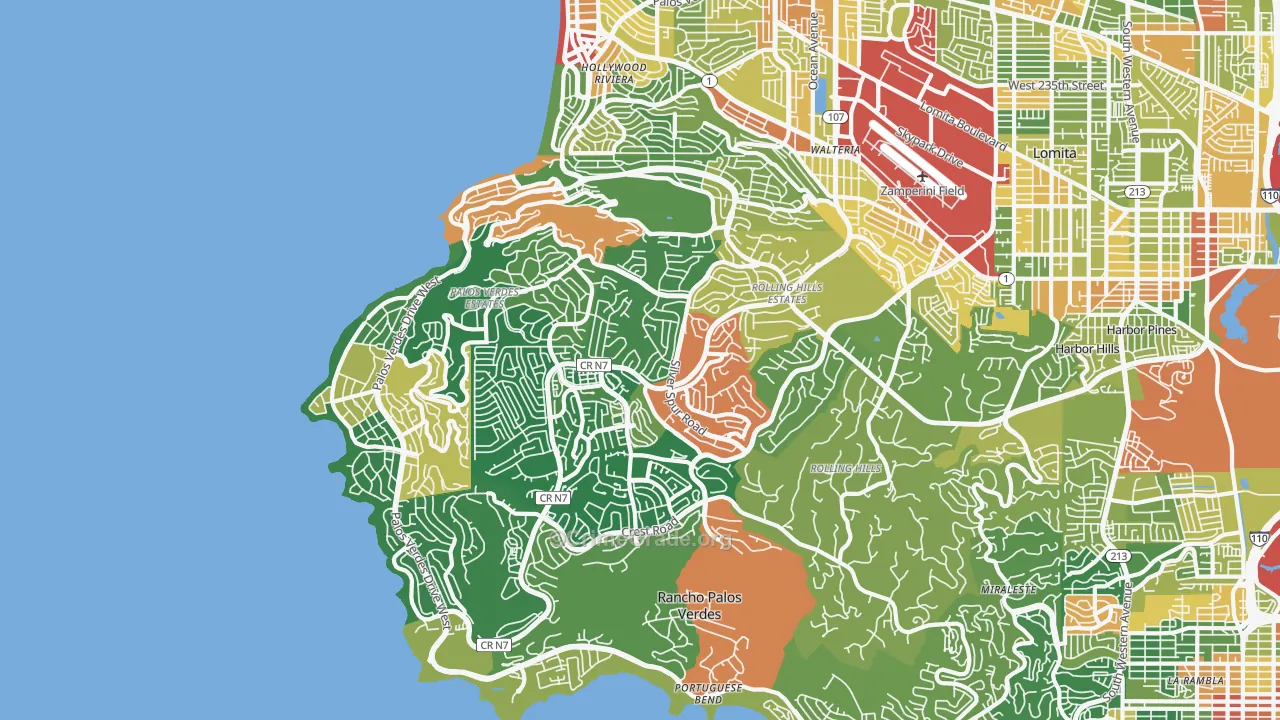Palos Verdes Peninsula, Torrance, CA Map of Assault Rates