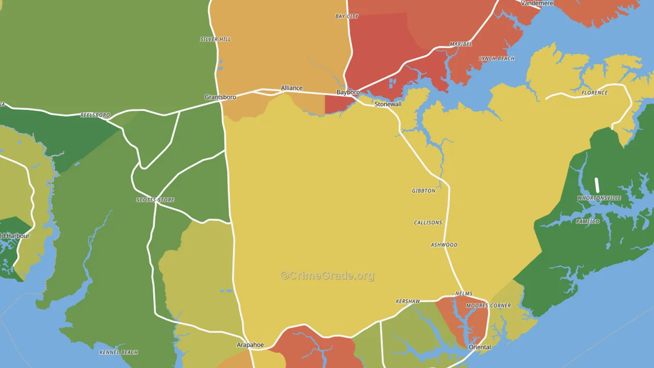 Pamlico County, NC Map of Assault Rates