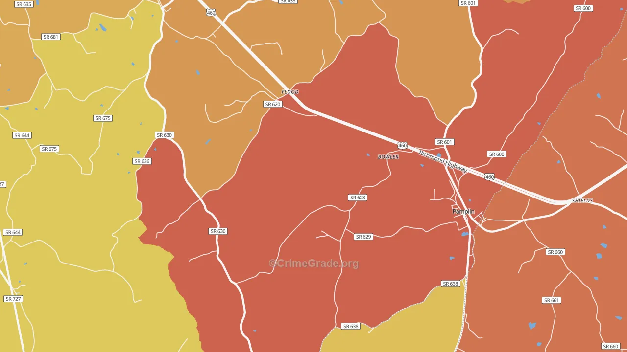 Pamplin City, VA Map of Assault Rates