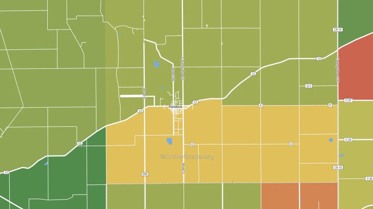 Pandora, OH Map of Assault Rates