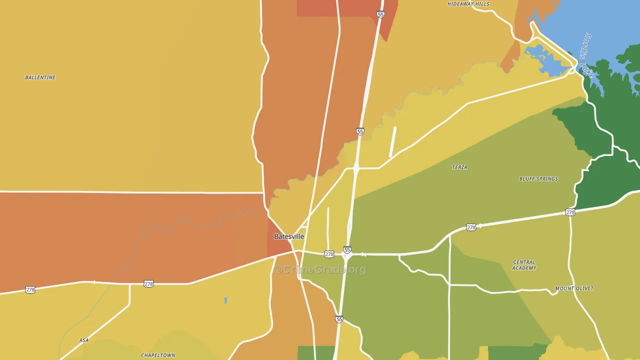 Panola County, MS Map of Assault Rates