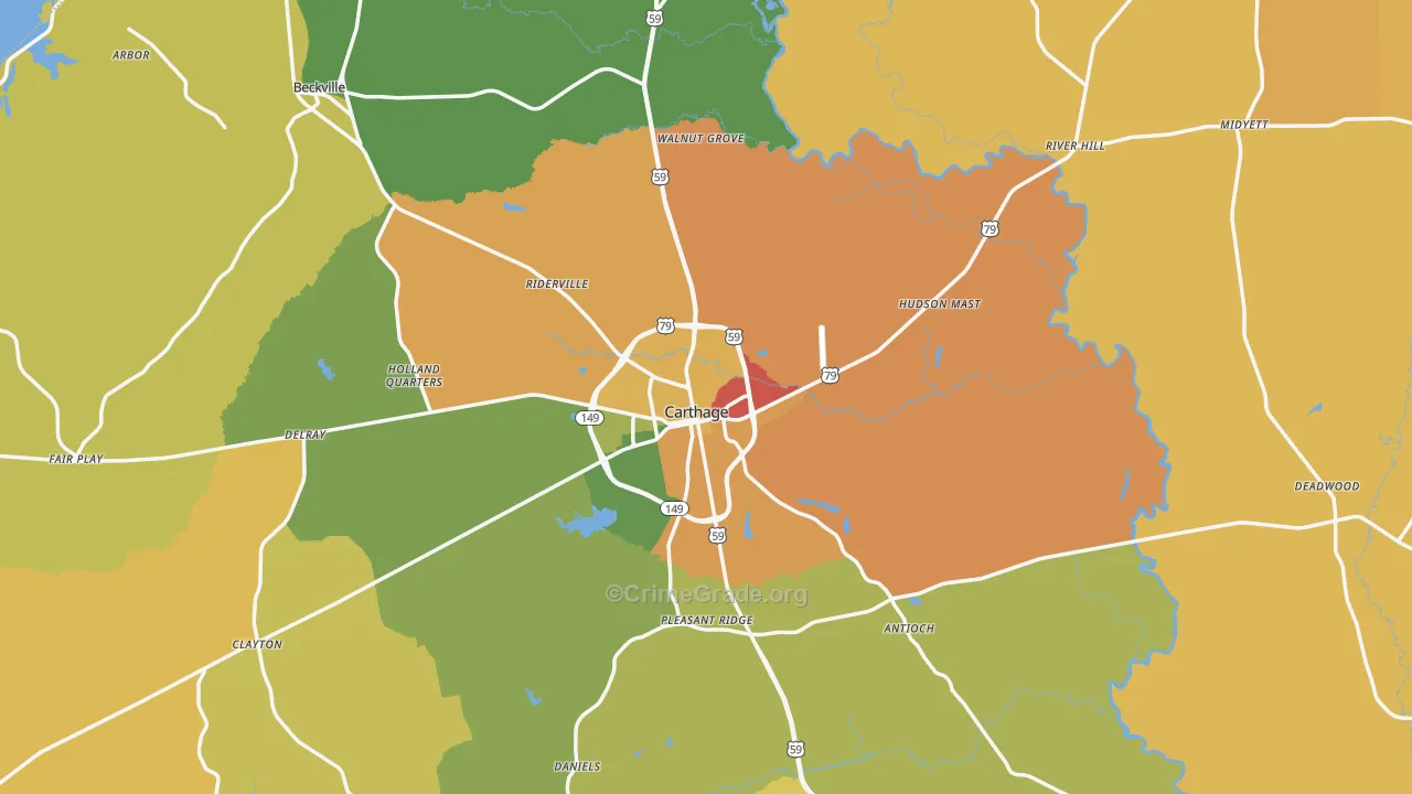 Panola County, TX Map of Assault Rates