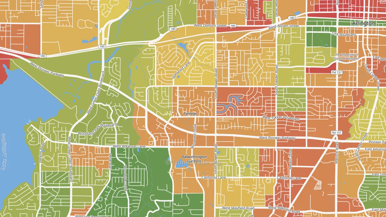 Pantego, TX Map of Assault Rates