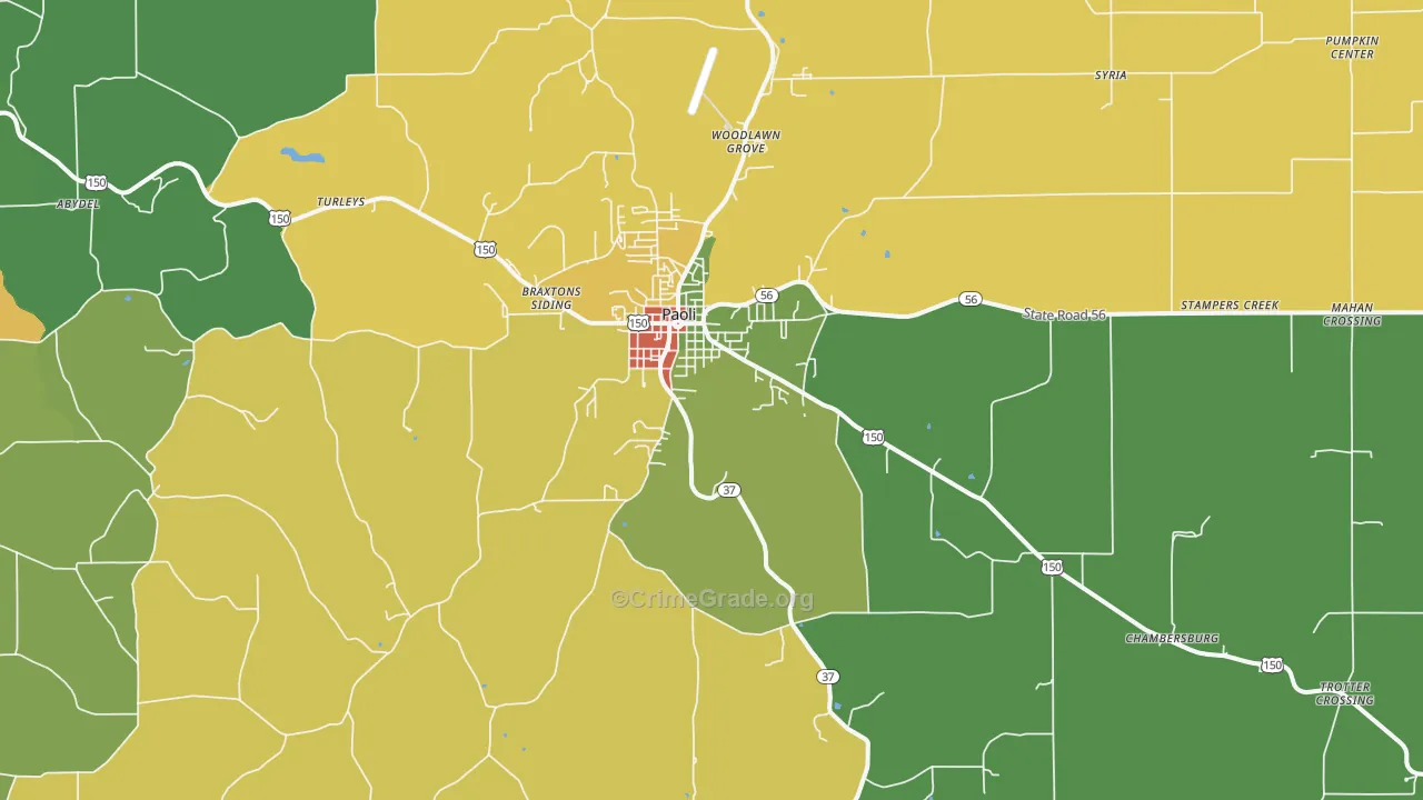 Paoli, IN Map of Assault Rates