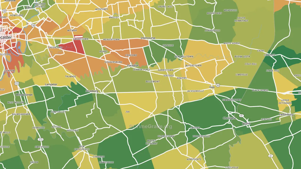 Paradise, PA Map of Assault Rates