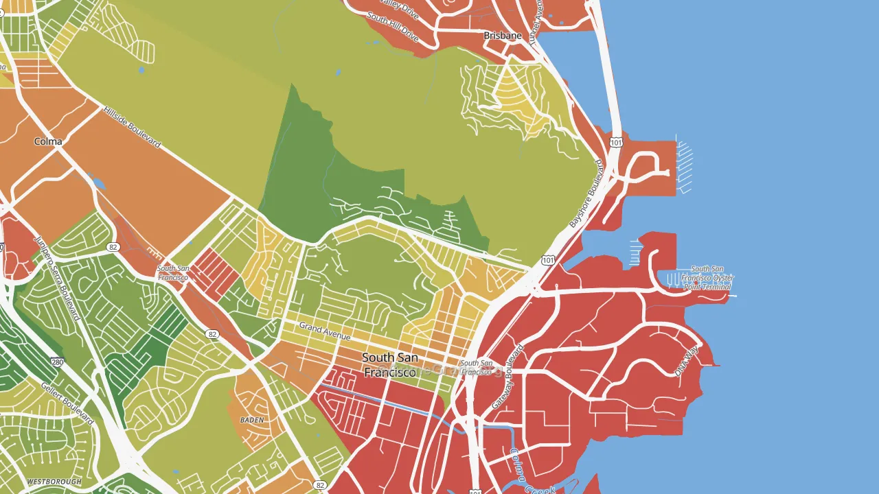 Paradise Valley, South San Francisco, CA Map of Assault Rates