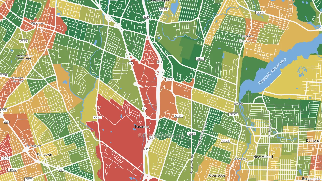 Paramus, NJ Map of Assault Rates