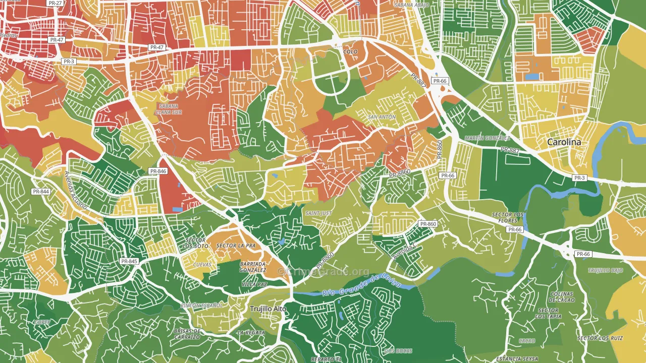 Parcelas Saint Just, Trujillo Alto, PR Map of Assault Rates